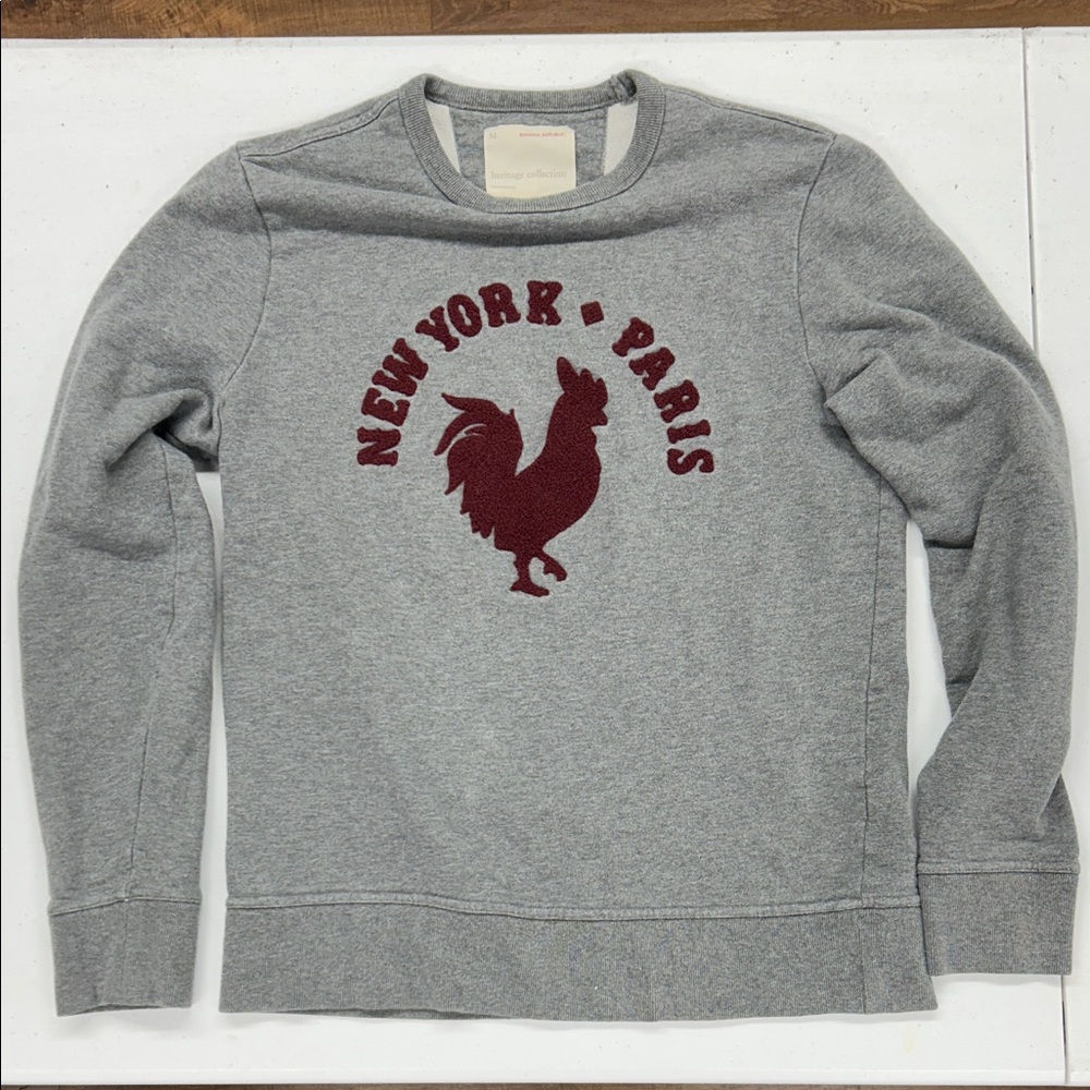 Banana Republic Heritage Collection Gray Crewneck Sweater with Maroon Graphic